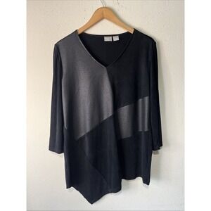 chicos TRAVELERS CLASSIC MIXED MEDIA TOP size 1/ 8/10 slinky black gray Goth